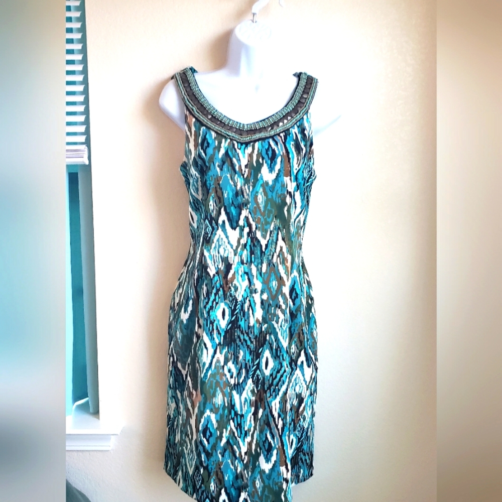 Lovely Connected Apparel beaded detail sheath dress! Sz 10